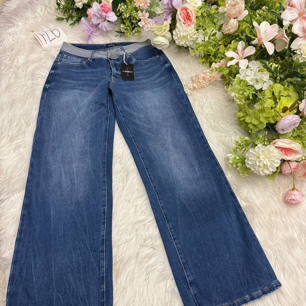 Flamingals wide leg stretchy denim Flap Pocket jeans size 2XL